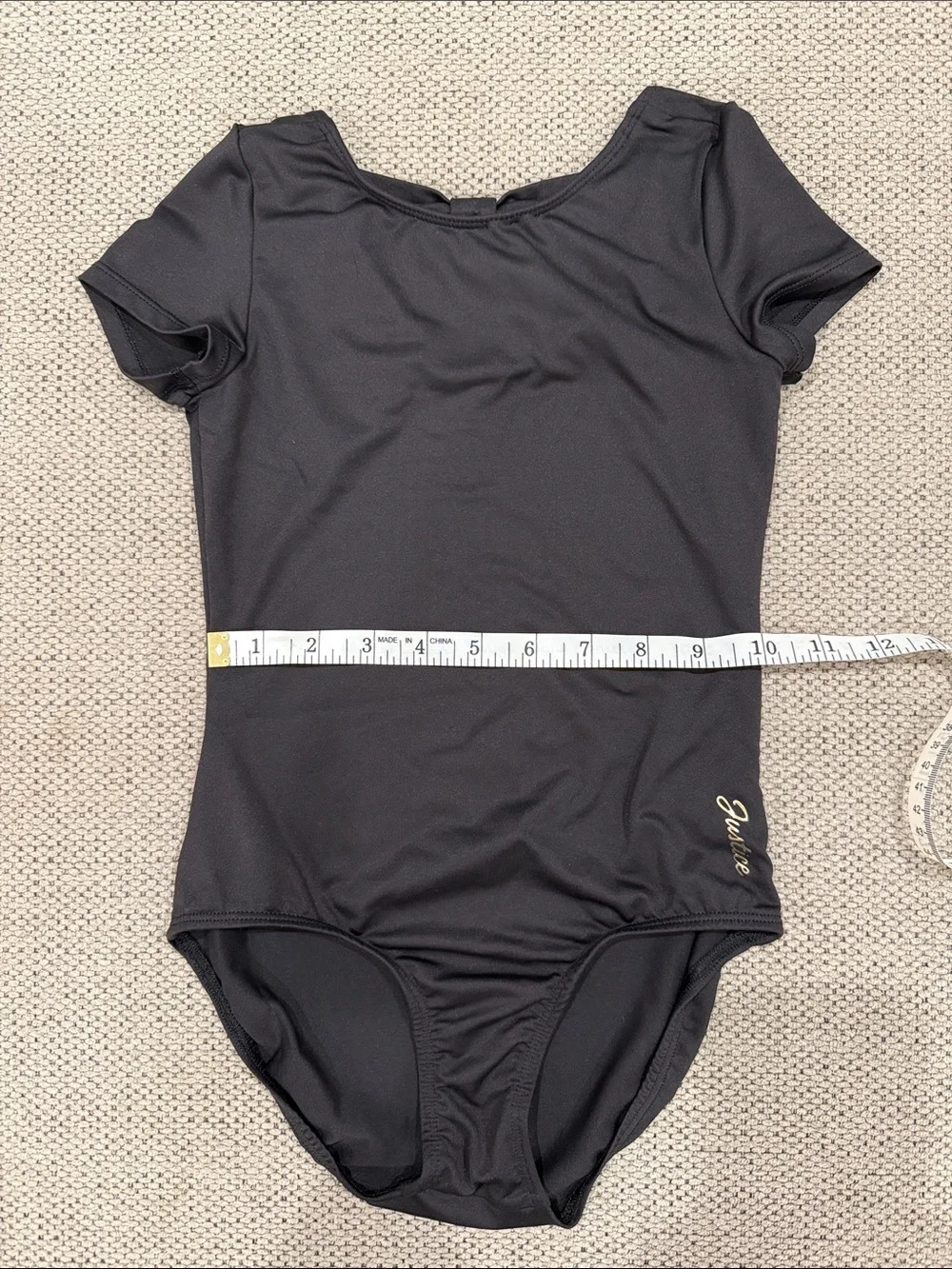 Justice Black Short Sleeve Dance Leotard with Gold Script